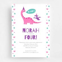 Pink and Purple Dinosaur Birthday Invitation - Front