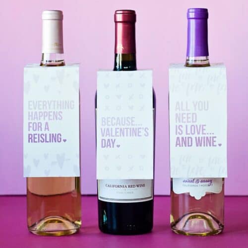 Valentine's Wine Tag Printables in Purple
